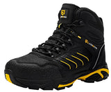 LARNMERN Botas de punta de acero a prueba de pinchazos para hombres, indestructibles, cómodas, antideslizantes, antiestáticas, botas de trabajo de seguridad al aire libre L91185 (31.0 cm, Negro amarillo)