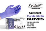 AURORA PROTECT Guantes desechables de nitrilo morados, 110 unidades, destreza, sin polvo, sin látex, ambidiestro, con textura de huellas dactilares (mediano, 110 unidades/caja)