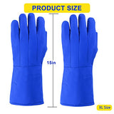 Guantes criogénicos de baja temperatura de nitrógeno líquido protector de cuero vacuno resistente para hielo seco, nitrógeno líquido, almacenamiento en frío, tamaño grande (15 pulgadas)