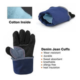 Guanguano Guantes de soldadura Ajuste for trabajos de soldador con soldadores de palma azul de espeso vaca, cuero, cuero, estufa de cocina, pinchazos, resistente a la punción Barbacoa Guante