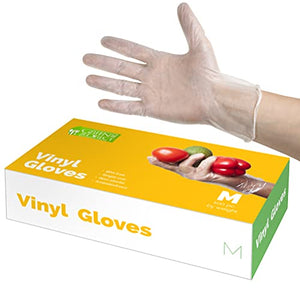 Guantes desechables de vinilo, preparación de alimentos, limpieza, sin polvo ni látex, 100 unidades por caja, tamaño mediano