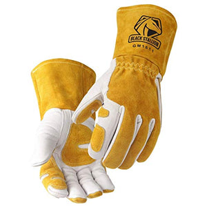 Revco GM1611 Guantes de soldadura MIG de piel de vacuno con palma reforzada y pulgar y dedo índice, índice sin costuras, puño de 5 pulgadas para protección adicional (mediano)