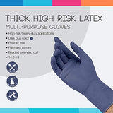 ASAP Thick High Risk Latex Powder Free Industrial Multi-Purpose Gloves, 12 inch Extended Cuff, Disposable, 14 mil, Dark Blue (Medium - Box of 50)