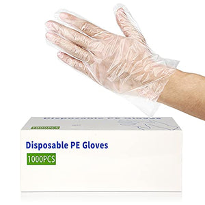 1000 guantes de plástico desechables, sin látex, sin polvo, guantes de mano de polietileno transparente, no estériles para limpiar cocinar, teñir el cabello, lavar platos, manipular alimentos, grandes 1000 unidades (paquete de 1)