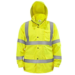 JORESTECH Chaqueta impermeable reflectante de alta visibilidad con malla interior amarillo/lima ANSI Clase 3 Nivel 2 Tipo R JK-03 (5XL)