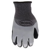 Boss Guantes de trabajo táctiles de doble capa con revestimiento de látex para hombre, resistentes al agua, agarre superior, resistente a desgarros, gris/negro, L (B32021-XL)