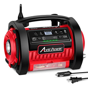 AVID POWER Inflador de neumáticos, compresor de aire portátil, bomba de neumáticos de coche de 12 V CC/110 V CA, bomba de colchón de aire con modos de inflado y desinflación, motores potentes duales, medidor de presión digital