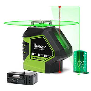 HueparNivel Láser Verde Autonivelante 360° Herramienta Láser de Líneas Cruzadas con 2 Puntos de Plomada Haz Vertical Horizontal 360° con Puntos Arriba Y Abajo Base Giratoria Magnética- 621CG