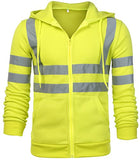 Chaquetas de construcción para hombres con capucha reflectante de alta visibilidad, ropa de trabajo de seguridad de invierno cálido con cremallera hasta el trabajo sudadera abrigo, Verde Neón, Large