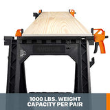 WORX Clamping Sawhorse Pair with Bar Clamps, Built-in Shelf and Cord Hooks – WX065