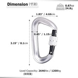 Azarxis 12KN Aluminio Alambre Carabineros de Puerta Clips Hebilla Anillo en D Cierre de Alta Resistencia Ligero 2646 Libra Clasificación (Plateado - 2 Pcs)