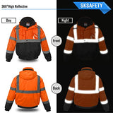 SKSAFETY Chaquetas reflectantes de alta visibilidad para hombre, chaqueta de seguridad clase 3 para hombre, impermeable, abrigos de construcción de trabajo de alta visibilidad, naranja y negro, Medium