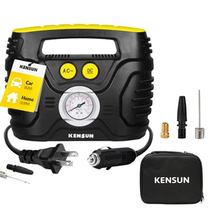 Kensun Bomba compresora de Aire portátil para Coche, 12 V CC y hogar, 110 V CA, Swift, 100 PSI, para Coche, Bicicleta, Motocicleta, Baloncesto y Otros con indicador de presión analógico (AC/DC)