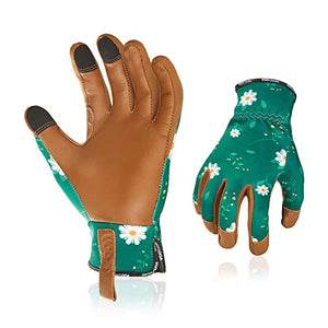 Vgo - 1 par de guantes de jardinería para mujer, guantes de trabajo de piel de cabra, protección contra cortes (talla S, verde oscuro, GA7476)