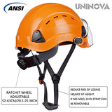 UNINOVA Casco duro de seguridad con visera – Casco ventilado aprobado por ANSI Z89.1 – Suspensión de trinquete de 6 puntos, perfecto para la construcción (visera transparente naranja 03)