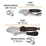 Truper DUO-PPT, Juego de dos pinzas curvas, de presión, mango de vinil