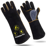 Gongyi Guantes de piel para parrilla de 16 pulgadas, resistentes al calor/al fuego para forja/fundición/fusión/Mig/Stick Guantes de soldadura para horno, parrilla, chimenea, horno, estufa, soporte para ollas, soldador Tig, barbacoa, guante de manipulación