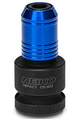 Neiko 30275A Adaptador de llave de impacto para destornilladores de llave de carraca, convertidor hembra de 1/2 pulgada a hexagonal de 1/4 pulgada, portabrocas de cambio rápido, acero CrMo