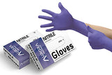 AURORA PROTECT Guantes desechables de nitrilo morados, 110 unidades, destreza, sin polvo, sin látex, ambidiestro, con textura de huellas dactilares (mediano, 110 unidades/caja)