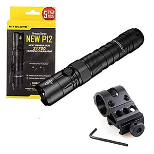 Combo: Nitecore Nueva linterna LED P12 Vers - C-ree XP-L HD V6-1200 lúmenes con montaje desplazado y llave inglesa