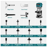 Herramienta de enrutador de madera de 6.5 amperios, enrutador compacto de 1.25 HP con 6 velocidades variables, base fija, 12 puntas de enrutador de madera, pinzas de 1/4 pulgadas y 3/8 pulgadas, guía de borde, guía de rodillo y enrutador de campana de pol