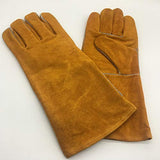 XIAOF-FEN Resistente a Altas temperaturas Guantes de Soldadura - Resistentes al Calor y al Desgaste - for soldadores TIG/Mig/Chimenea/BBQ/Jardinería/Parrillas/Estufas (14 Pulgadas, Oro) Antideslizan