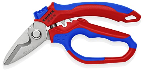 KNIPEX Tools - Tijeras de acero inoxidable 95 05 20 US en ángulo para electricistas, 6-1/4 pulgadas, rojo/azul