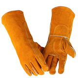 SLFC Guantes de soldadura resistentes al calor, 16 pulgadas guantes de soldadura cuero de guantes de trabajo de seguridad de cuero para barbacoa, horno, soldador Tig, jardín y manejo de animales