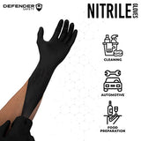 Defender Safety - Guantes de nitrilo negro, grado industrial, sin látex, desechables, sin polvo (negro) (grandes, 100 unidades (3.5 mil)