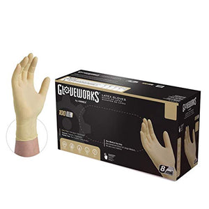 GLOVEWORKS Guantes de látex HD Industrial marfil, caja de 100, 8 mil, tamaño mediano, sin polvo, texturizado, desechables, ILHD44100-BX