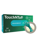 TouchNTuff 92-500 - Guante Desechable de Nitrilo, Verde, con Polvo, Con Tecnología resistente a salpicadura de sustancias químicas, 4.7 Mil, Verde, Talla Mediana (Caja de 100)