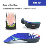 FitFeet Plantillas de soporte de arco alto, inserciones ortopédicas de pie de 3/4 de longitud para sobrepronación, fascitis plantar, pies planos, alivio del dolor, insertos de zapatos para correr deportes hombres y mujeres, Azul y Negro, M(Men's 7-10.5, W