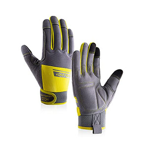 HANDLANDY Guantes de trabajo para hombres y mujeres, guantes de trabajo mecánicos de seguridad de utilidad, pantalla táctil, guantes de trabajo flexibles y transpirables para patio (L, gris y amarillo)