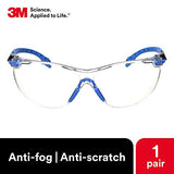 3M Solus 1000 Series - Lentes protectores con revestimiento antivaho Scotchgard, Gafas de seguridad, Negro/armazón azul, lente transparente, Una talla