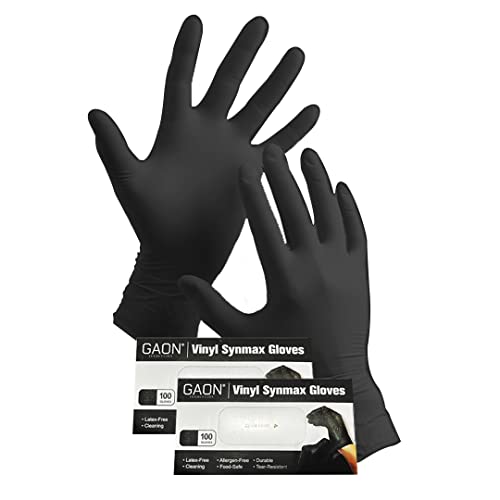 200 Guantes De Vinil Synmax Libre De Latex y Nitrilo Vinyl No Esteril (Small, Negro)