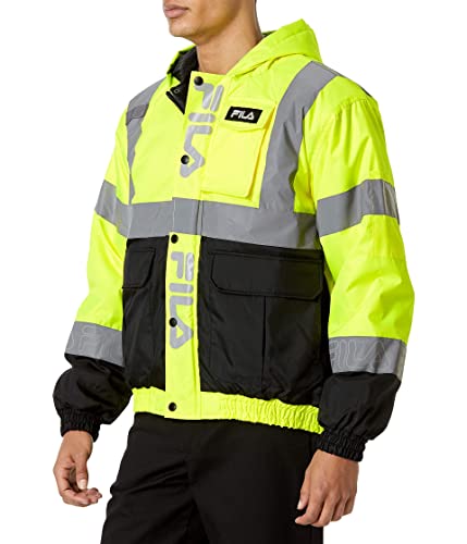 Fila Chaqueta de trabajo con capucha para hombre de alta visibilidad, Amarillo de seguridad, Small