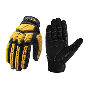 Guantes de trabajo antivibración, guantes de trabajo resistentes, guantes de rigger con acolchado SBR, guantes de impacto protectores de impacto mecánicos, guantes de trabajo de seguridad para hombres (XL, amarillo)