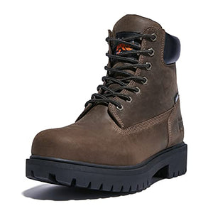 Timberland PRO Botas de trabajo industriales con cierre directo de acero de 6 pulgadas para hombre, impermeables, aisladas, Marrón, 7.5 US