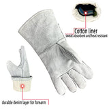 SLFC Guantes de soldadura de cuero dividido de vaca resistentes al calor y al fuego, guantes de trabajo de seguridad de cuero de 14 pulgadas para barbacoa, horno, soldador Tig, manejo de jardín y animales (gris)