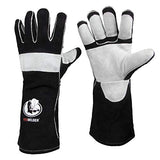 YESWELDER Guantes de soldadura MIG de forja de cuero de 16 pulgadas, con costuras Kevlar resistentes al calor y al fuego, refuerzos de palma, color negro y gris