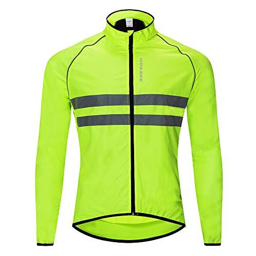 WOSAWE Chaqueta cortavientos de alta visibilidad para hombre Resistencia al agua Rompeviento reflectante, Verde M