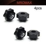 MroMax Pomo de cabeza de estrella -M12 x 48 mm rosca hembra de plástico negro atornillado para equipo mecánico, 4 unidades