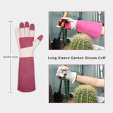 Guantes de jardín para mujeres y hombres, guantes de poda de rosa, piel de cerdo, resistencia a pinchazos, manga larga, guantes de jardín a prueba de espinas, guantes de trabajo de jardín con protección del antebrazo (M, rosa)