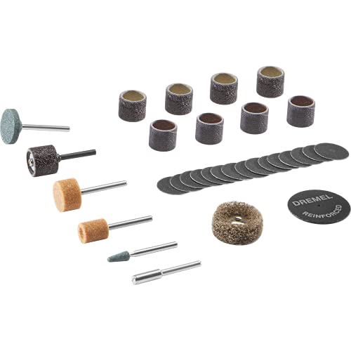 Dremel 727-01 Sanding & Grinding Rotary Tool Accessory Kit with Case, 31-Piece – Includes Grinding Stones, Sanding Bands, Cut-Off Wheel and Mandrel