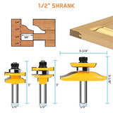 ACETOP 3 piezas Ogee Rail and Stiles Router Bits 1,27 cm Mango recubierto de carburo Panel elevado para puerta de gabinete con broca de cortador trasero para fresado de madera DIY carpintería