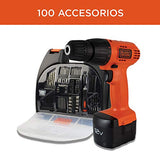 BLACK+DECKER Taladro Atornillador Inalámbrico con 100 Accesorios CD121K100-B3