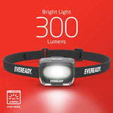 Eveready Value - Linterna Frontal Recargable IPX4, Resistente al Agua, Lente irrompible, luz LED para Exteriores y de Emergencia, Cable USB Incluido, Negro