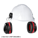 Casco con cancelación de ruido y bloqueador de ruido, protección para los oídos para sitios de construcción, protección para los oídos de seguridad montados en la tapa con adaptadores de montaje de sombrero duro, color rojo