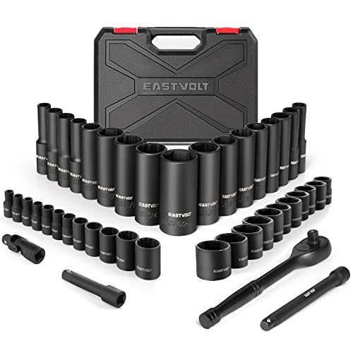 Eastvolt - Kit de herramientas mecánicas, juego de llaves de transmisión, juego de 46 piezas con trinquete reversible de 72 dientes, métrico/SAE (ASK06)