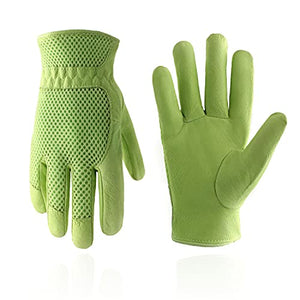 Handandy - Guantes de jardinería de piel para mujer, ajuste cómodo de malla 3D, mejora la destreza y la transpirabilidad, guantes de trabajo de jardín resistentes a los arañazos para verduras o podar rosas, Verde, Pequeño